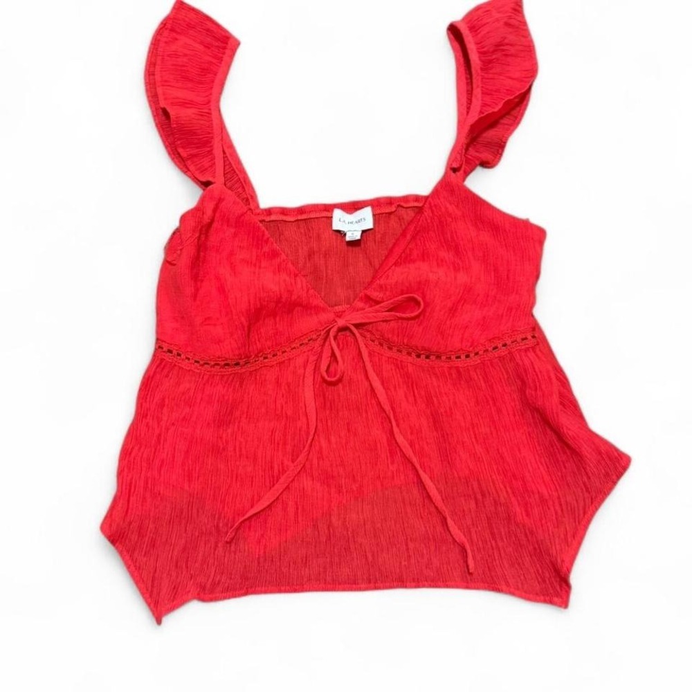 LA Hearts Coquette Festival Top Cherry Red Summer Sz S Ruffles